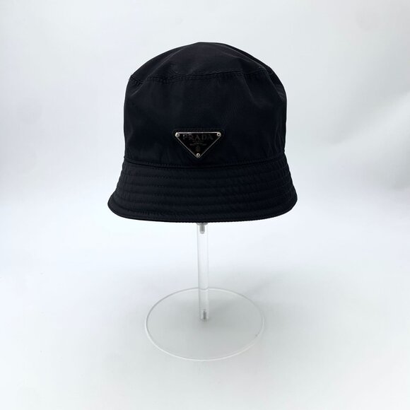 Prada Black Nylon Bucket Hat With Logo Plaque - Picture 3 of 9
